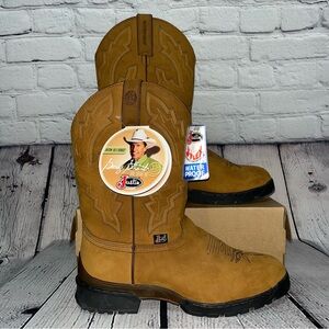 NWT Justin George Strait Western Twang Waterproof Leather Cowboy Boots